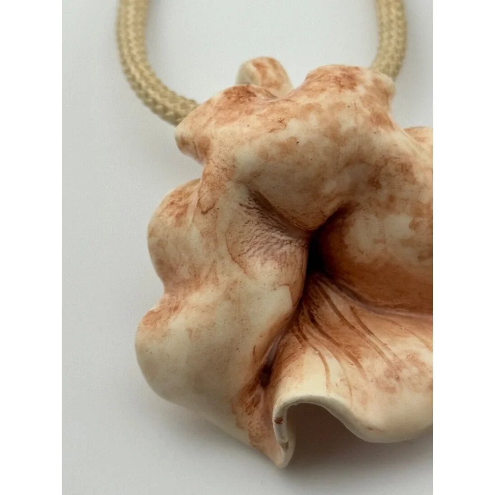 Vintage Miriam Haskell Signed Ceramic Flower Pendant Original Rope Necklace